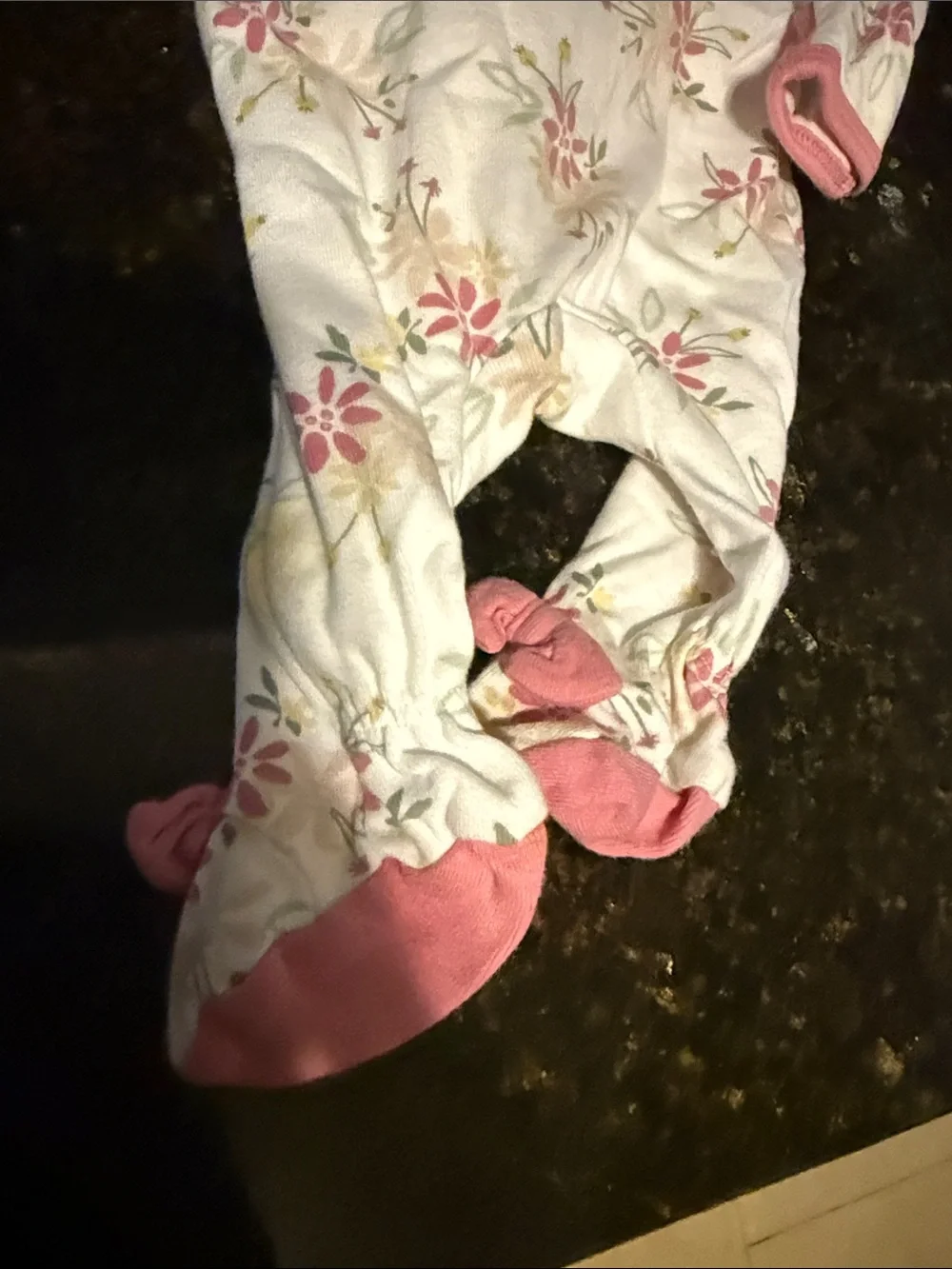 Pink Floral Footed Baby Long Sleeve NEWBORN White Footie - Bow Details